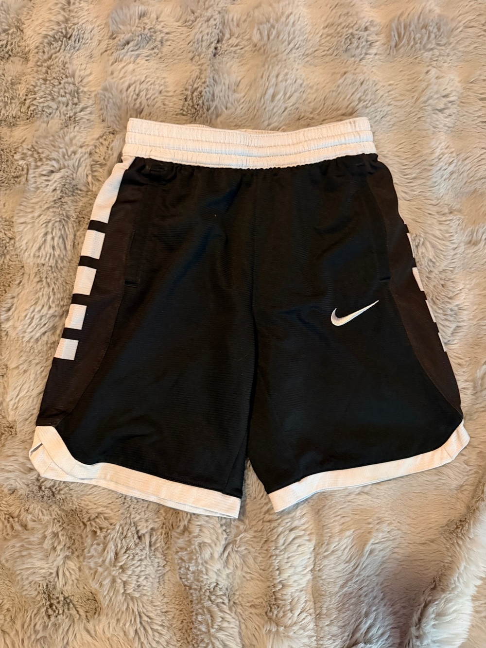 Nike Black Shorts with White Trim and Swoosh - Kids